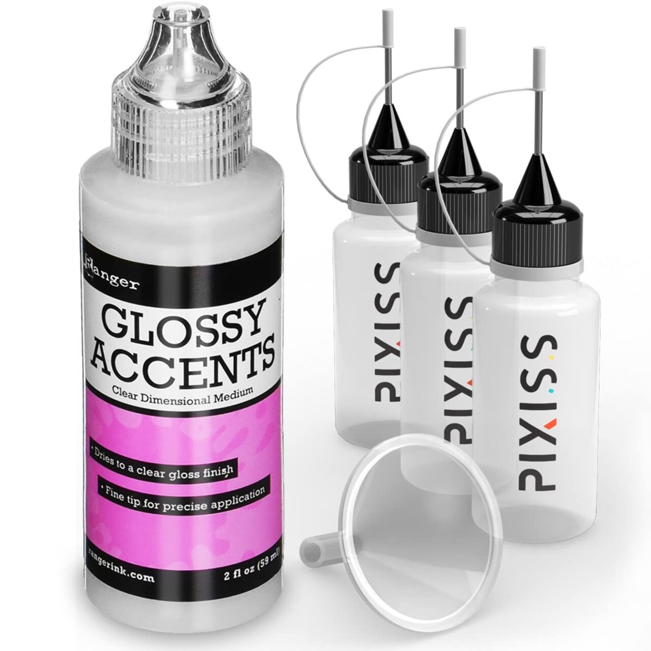 Glossy Accents 2-Ounce, 3 Pixiss 20 Milliliter Applicator and Refill Bottles